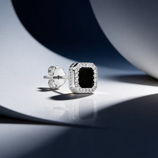 Rectangular Onyx Halo Stud