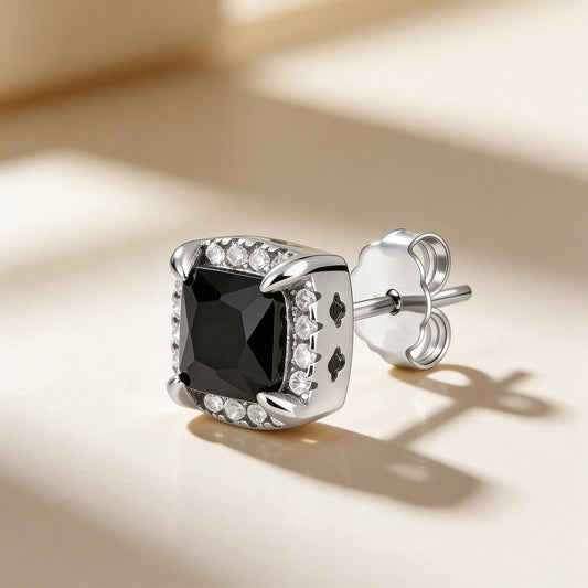 Black Onyx Halo Stud