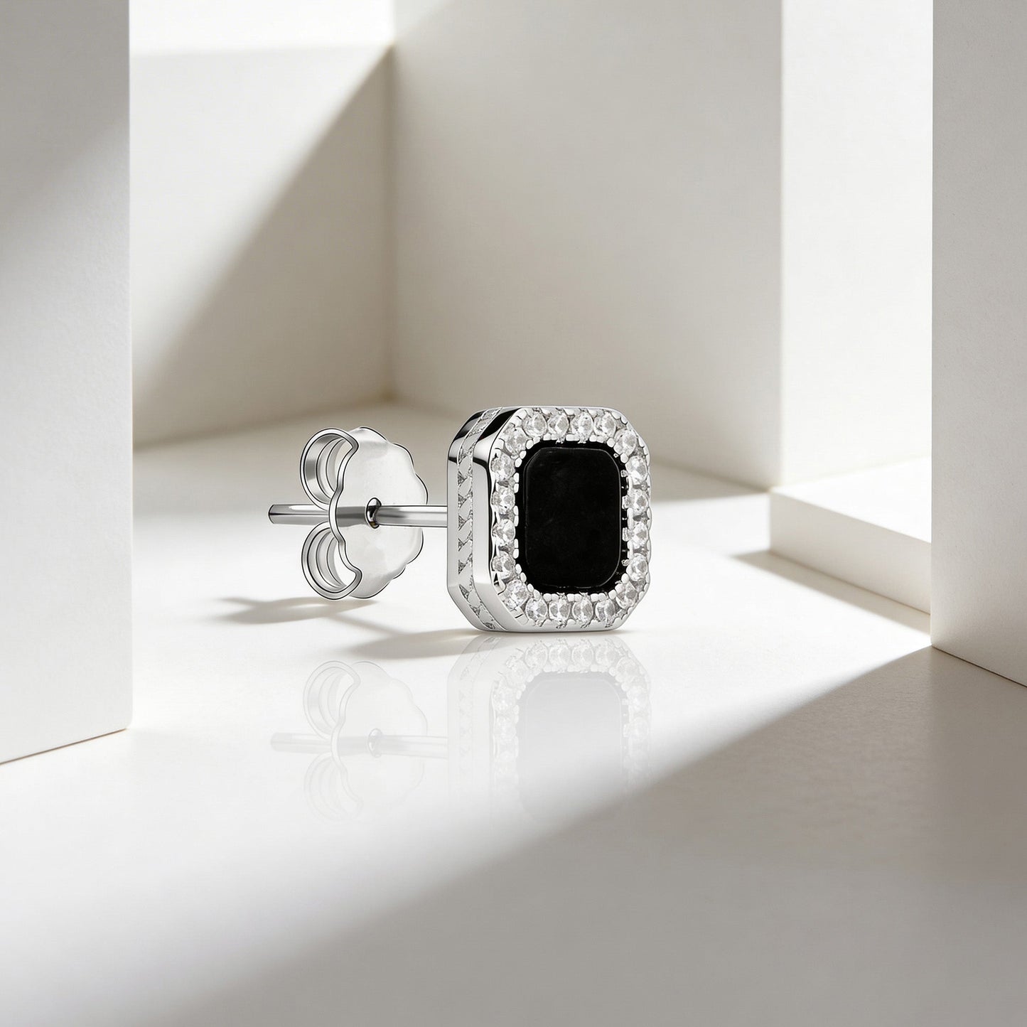Rectangular Onyx Halo Stud