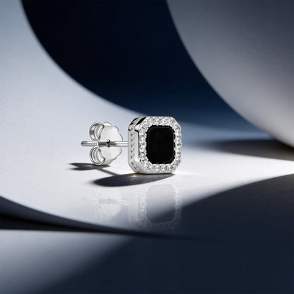 Rectangular Onyx Halo Stud