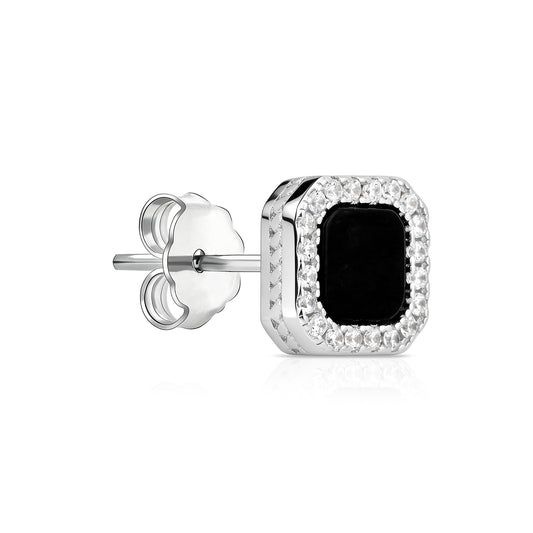 Rectangular Onyx Halo Stud
