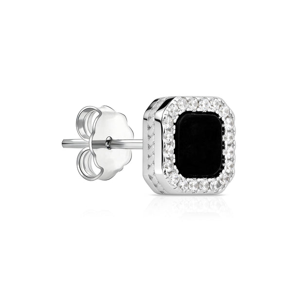 Rectangular Onyx Halo Stud