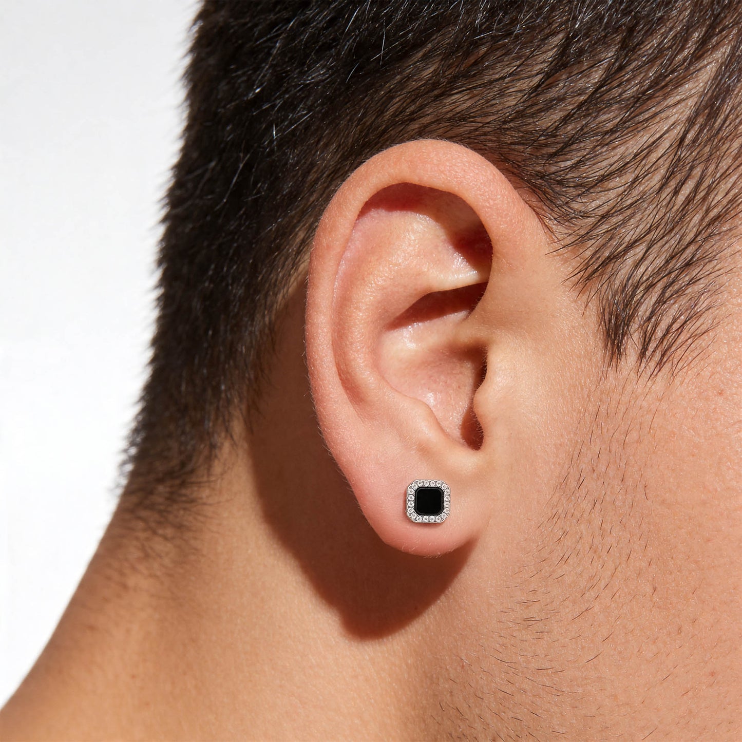 Rectangular Onyx Halo Stud