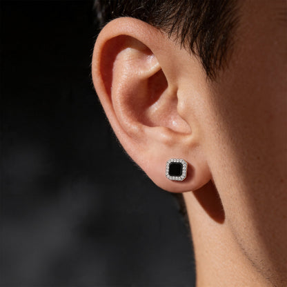 Rectangular Onyx Halo Stud