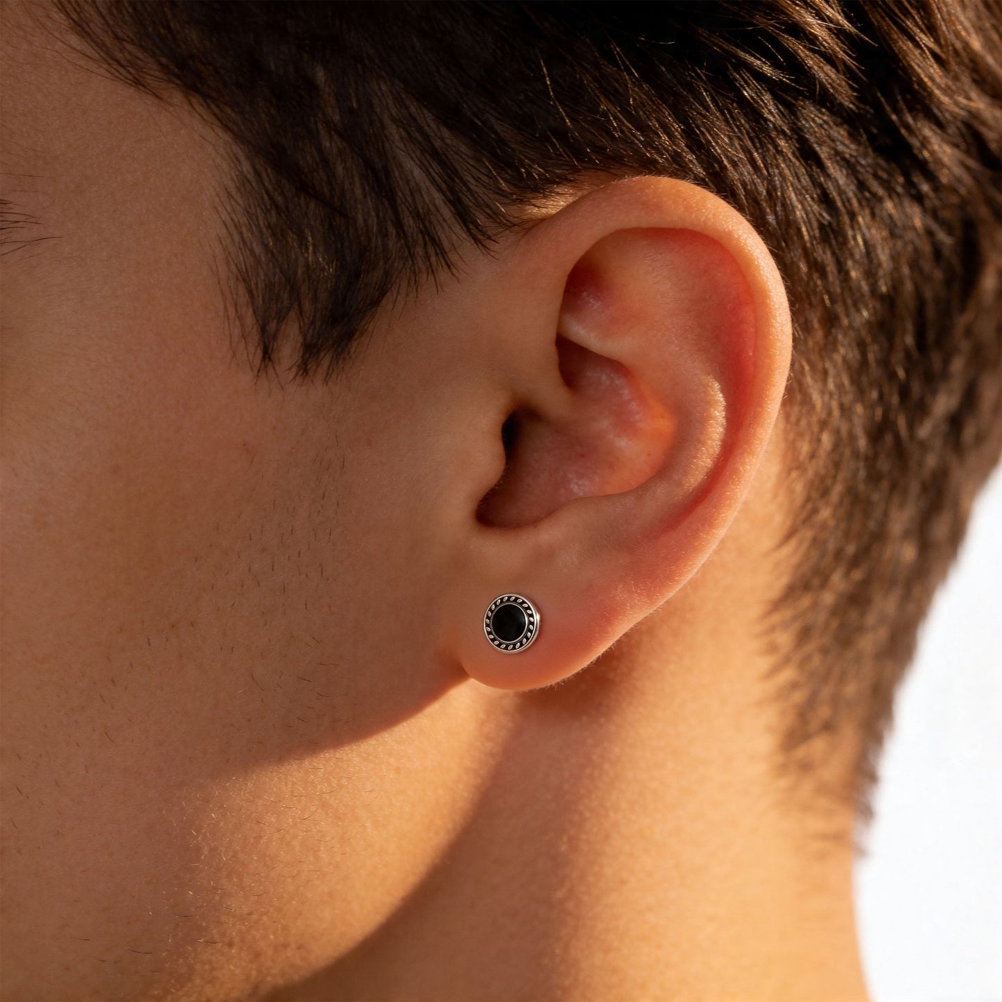 Circular Onyx Enamel Stud
