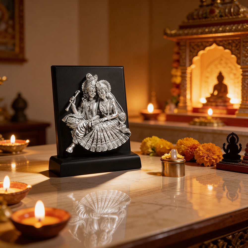 999 Silver Radha Krishna Decorative Idol