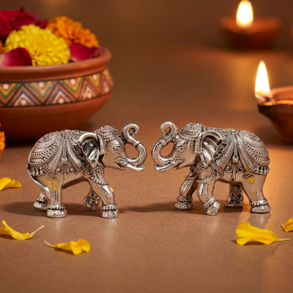 999 Silver Elephant Pair Gift Box