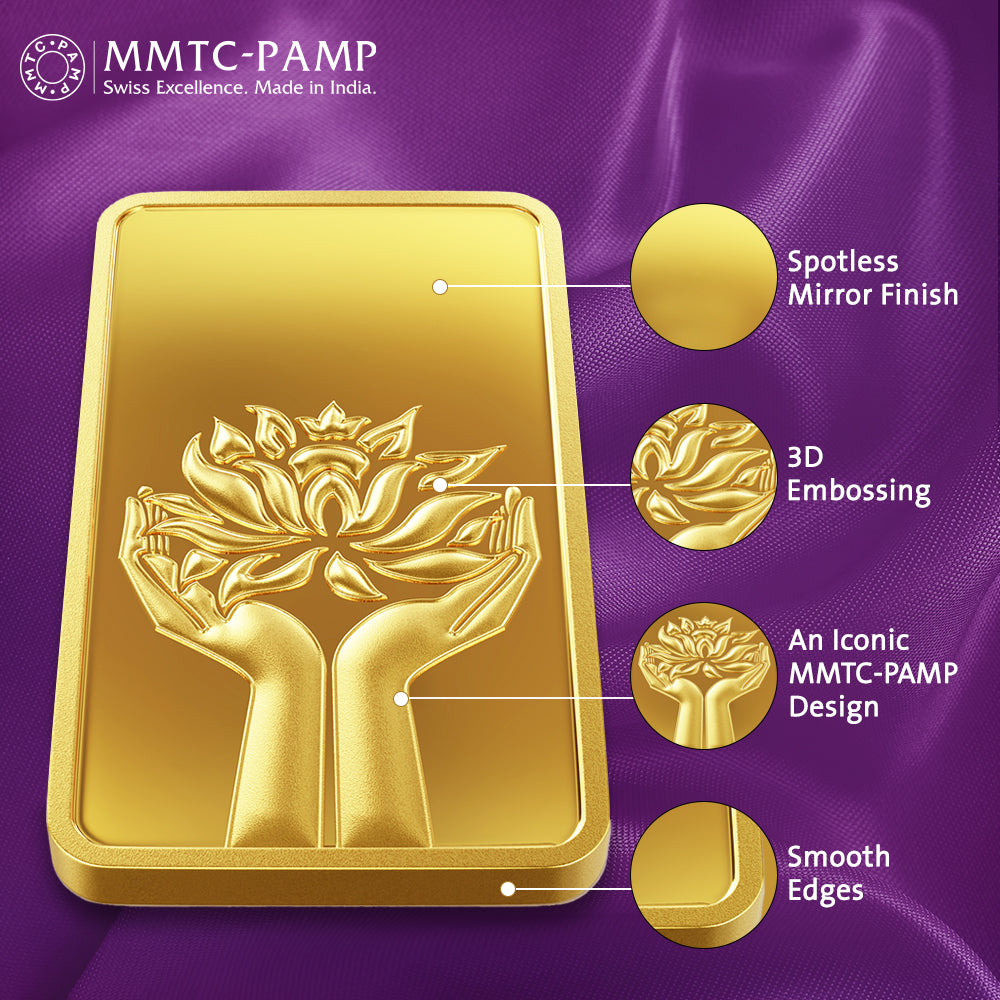 24K (999.9+) Purest 1 gm Lotus Gold Bar