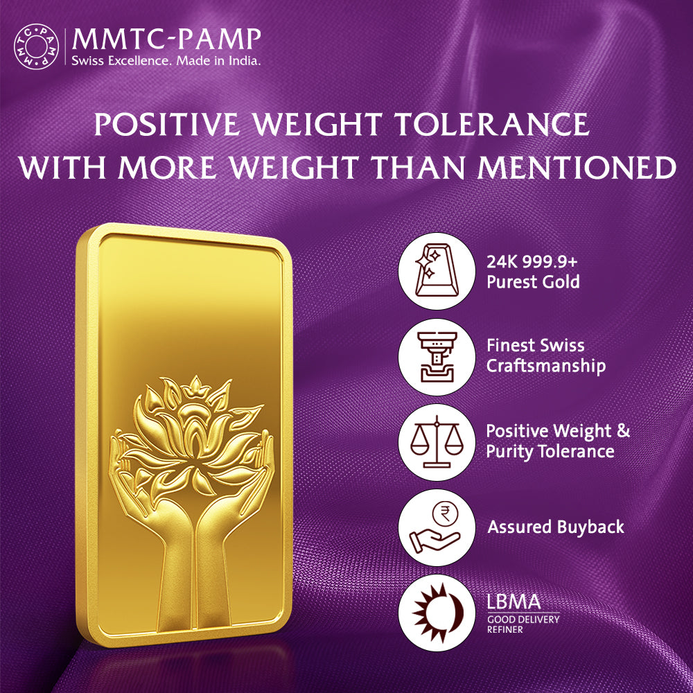 24K (999.9+) Purest 1 gm Lotus Gold Bar